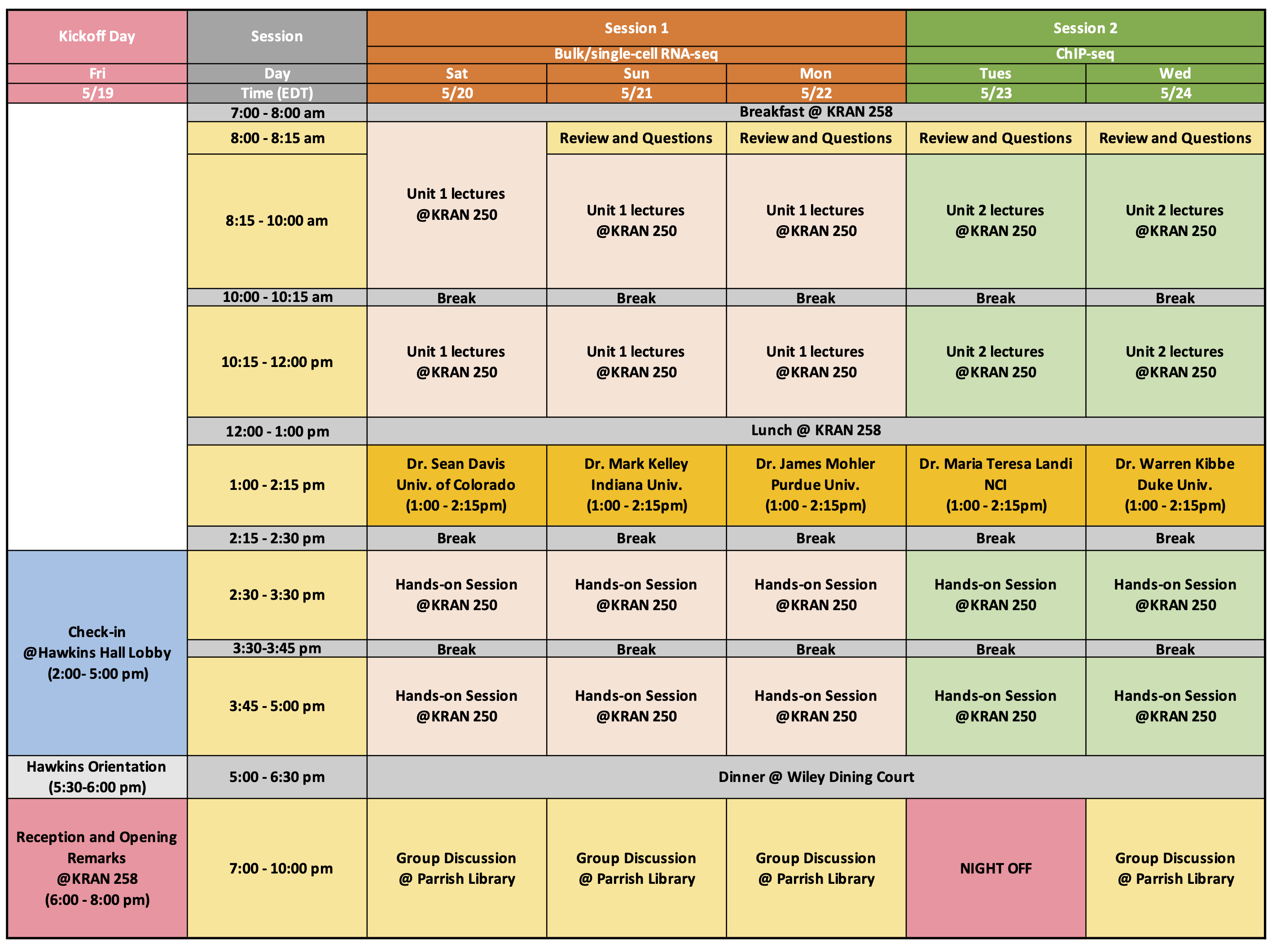 Course schedule2023 Summer Big Data Training for Cancer Research